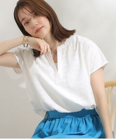 SHOO・LA・RUE / シューラルー カットソー | 【S-LL】抜け感とすっきり見えを叶える 刺繍レース スキッパー襟トップス