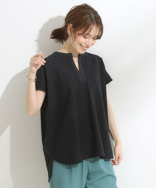 SHOO・LA・RUE / シューラルー カットソー | 【S-LL】抜け感とすっきり見えを叶える 刺繍レース スキッパー襟トップス | 詳細5