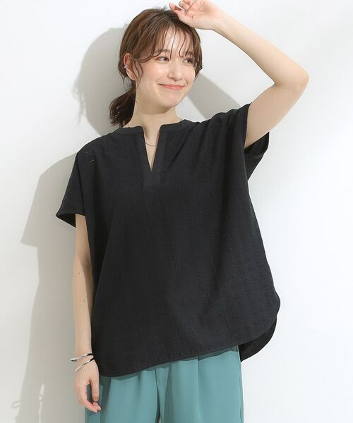 SHOO・LA・RUE / シューラルー カットソー | 【S-LL】抜け感とすっきり見えを叶える 刺繍レース スキッパー襟トップス | 詳細6