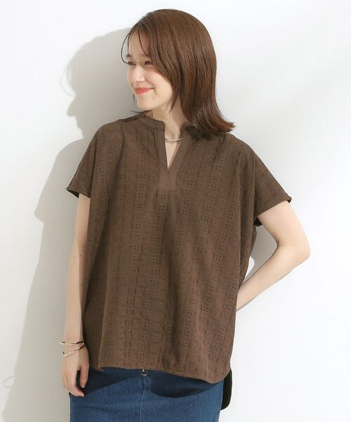 SHOO・LA・RUE / シューラルー カットソー | 【S-LL】抜け感とすっきり見えを叶える 刺繍レース スキッパー襟トップス | 詳細9