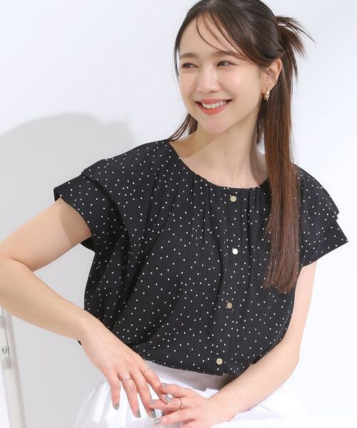 SHOO・LA・RUE / シューラルー シャツ・ブラウス | 【S-LL/ひんやり】きちんと見えで好印象 ドット柄デザイントップス(ブラック(619))