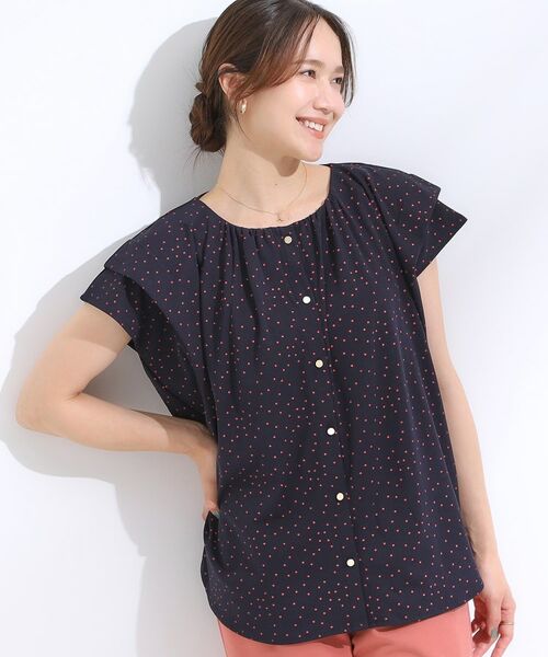 SHOO・LA・RUE / シューラルー シャツ・ブラウス | 【S-LL/ひんやり】きちんと見えで好印象 ドット柄デザイントップス(ネイビー(694))