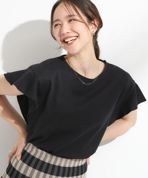 SHOO・LA・RUE / シューラルー Tシャツ | 【汗ジミ防止/ひんやり/UV】フリルスリーブTシャツ(ブラック(019))