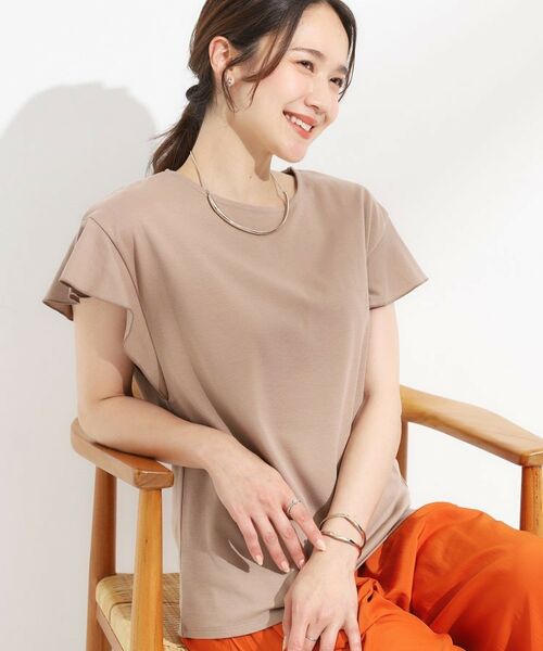SHOO・LA・RUE / シューラルー Tシャツ | 【汗ジミ防止/ひんやり/UV】フリルスリーブTシャツ(ブラウン(043))