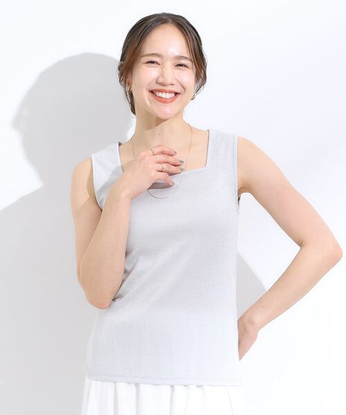 SHOO・LA・RUE / シューラルー キャミソール・チューブトップ | 【S-LL】デコルテラインをきれいに魅せる ラメテレコタンクトップ | 詳細1