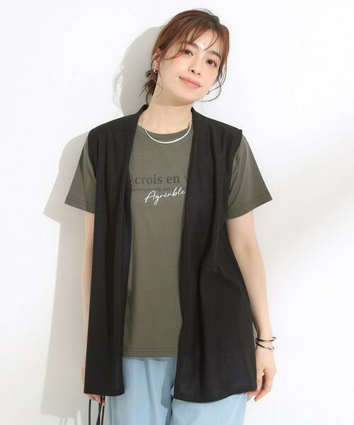 SHOO・LA・RUE / シューラルー その他トップス | 【S-LL/2点セット/体型カバーにも】着回しいろいろ ジレ＋ロゴTシャツ | 詳細8