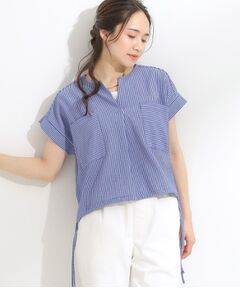 SHOO・LA・RUE / シューラルー カットソー | 【洗える/S-LL】シルエット変化を楽しめる サッカーストライプ柄スキッパートップス