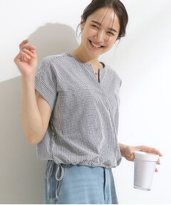 SHOO・LA・RUE / シューラルー カットソー | 【洗える/S-LL】シルエット変化を楽しめる サッカーストライプ柄スキッパートップス