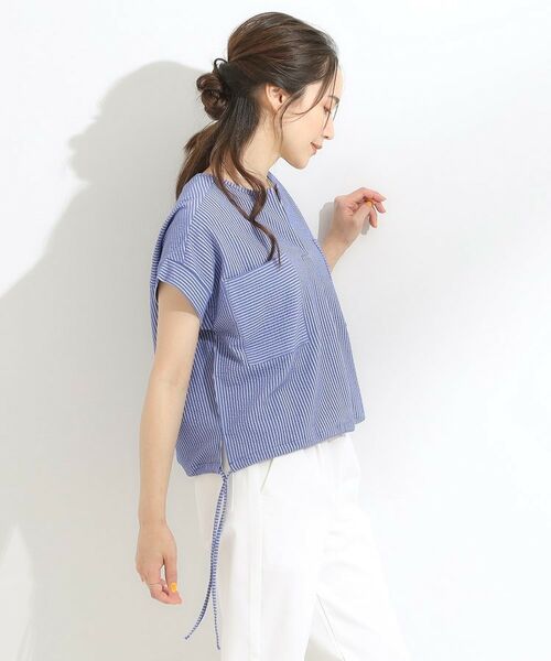 SHOO・LA・RUE / シューラルー カットソー | 【洗える/S-LL】シルエット変化を楽しめる サッカーストライプ柄スキッパートップス | 詳細11