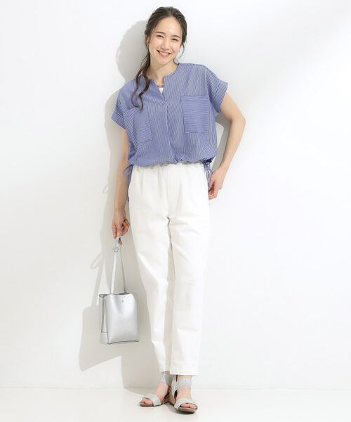 SHOO・LA・RUE / シューラルー カットソー | 【洗える/S-LL】シルエット変化を楽しめる サッカーストライプ柄スキッパートップス | 詳細12