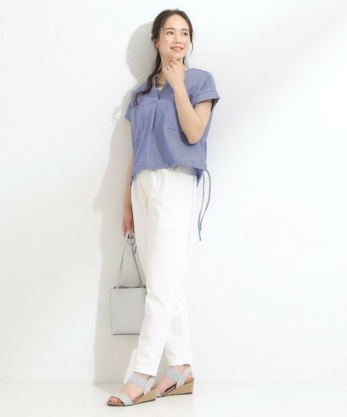 SHOO・LA・RUE / シューラルー カットソー | 【洗える/S-LL】シルエット変化を楽しめる サッカーストライプ柄スキッパートップス | 詳細13