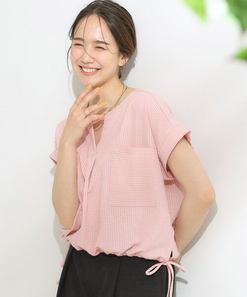 SHOO・LA・RUE / シューラルー カットソー | 【洗える/S-LL】シルエット変化を楽しめる サッカーストライプ柄スキッパートップス | 詳細15