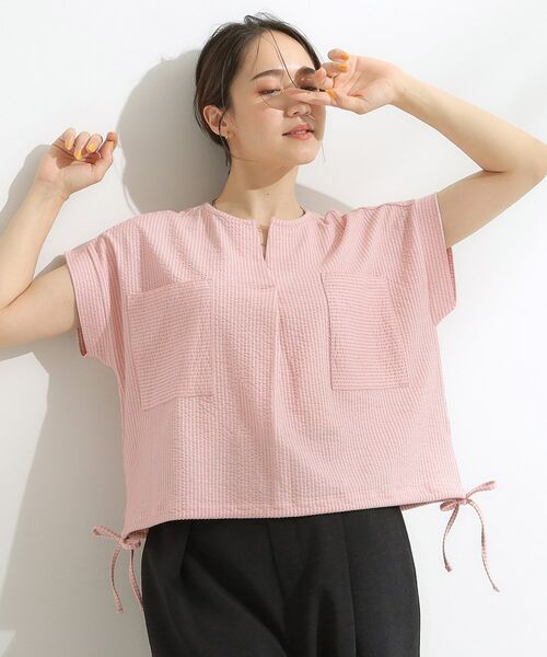 SHOO・LA・RUE / シューラルー カットソー | 【洗える/S-LL】シルエット変化を楽しめる サッカーストライプ柄スキッパートップス | 詳細16