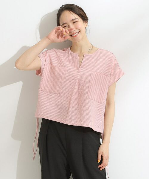 SHOO・LA・RUE / シューラルー カットソー | 【洗える/S-LL】シルエット変化を楽しめる サッカーストライプ柄スキッパートップス | 詳細17