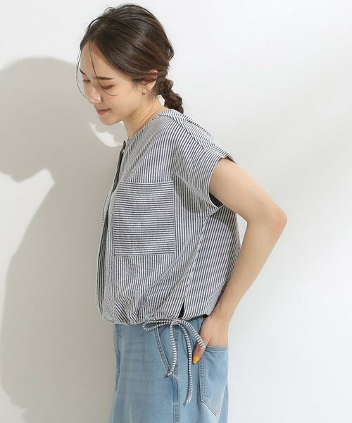 SHOO・LA・RUE / シューラルー カットソー | 【洗える/S-LL】シルエット変化を楽しめる サッカーストライプ柄スキッパートップス | 詳細2