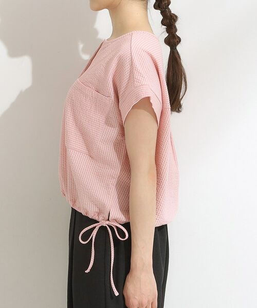 SHOO・LA・RUE / シューラルー カットソー | 【洗える/S-LL】シルエット変化を楽しめる サッカーストライプ柄スキッパートップス | 詳細23