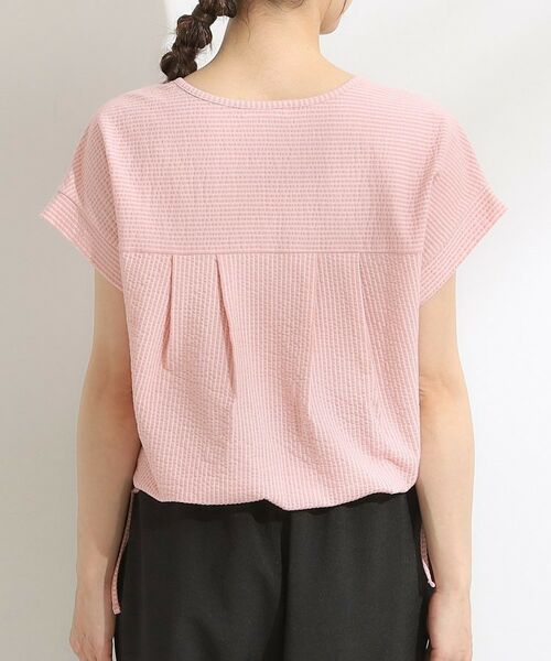 SHOO・LA・RUE / シューラルー カットソー | 【洗える/S-LL】シルエット変化を楽しめる サッカーストライプ柄スキッパートップス | 詳細24