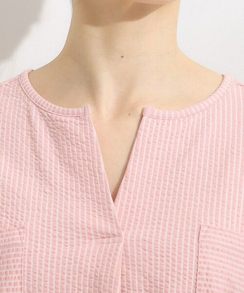 SHOO・LA・RUE / シューラルー カットソー | 【洗える/S-LL】シルエット変化を楽しめる サッカーストライプ柄スキッパートップス | 詳細25