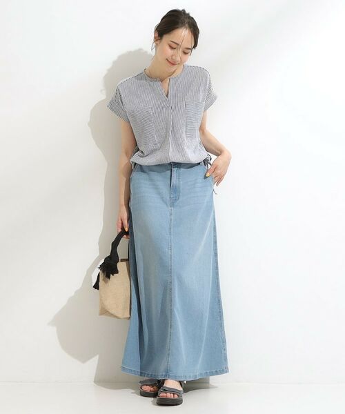 SHOO・LA・RUE / シューラルー カットソー | 【洗える/S-LL】シルエット変化を楽しめる サッカーストライプ柄スキッパートップス | 詳細5