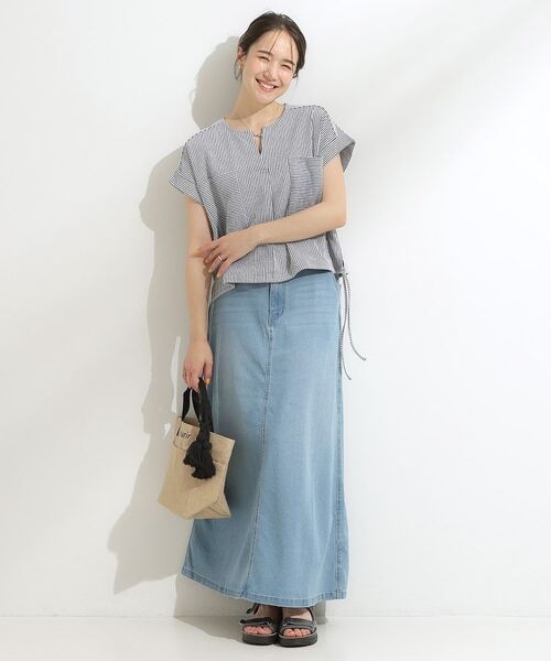 SHOO・LA・RUE / シューラルー カットソー | 【洗える/S-LL】シルエット変化を楽しめる サッカーストライプ柄スキッパートップス | 詳細6