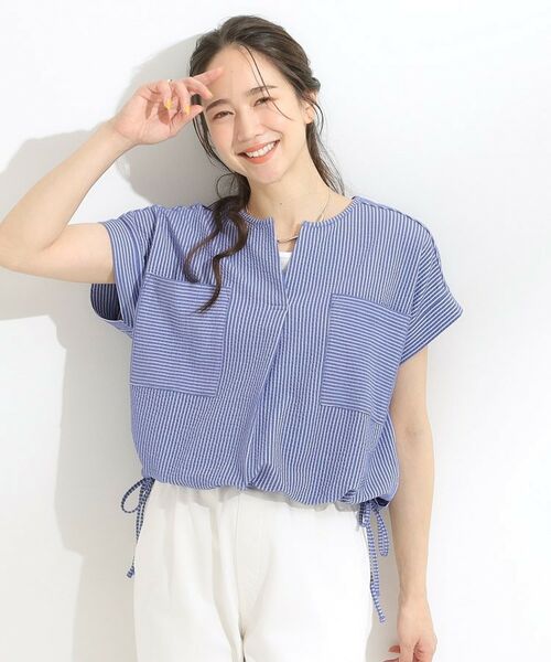 SHOO・LA・RUE / シューラルー カットソー | 【洗える/S-LL】シルエット変化を楽しめる サッカーストライプ柄スキッパートップス | 詳細8