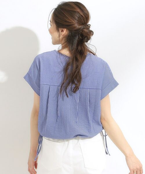 SHOO・LA・RUE / シューラルー カットソー | 【洗える/S-LL】シルエット変化を楽しめる サッカーストライプ柄スキッパートップス | 詳細9