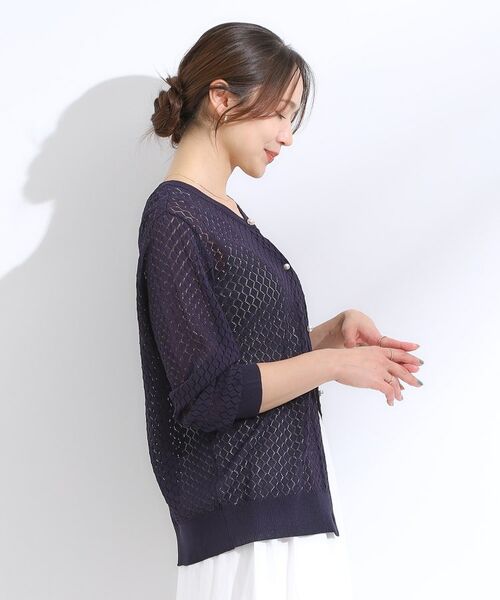 SHOO・LA・RUE / シューラルー カーディガン・ボレロ | 【S-LL】透かし編みが大人上品 マルチボタンニットカーディガン | 詳細10