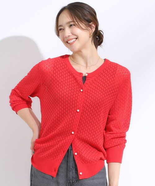 SHOO・LA・RUE / シューラルー カーディガン・ボレロ | 【S-LL】透かし編みが大人上品 マルチボタンニットカーディガン | 詳細5