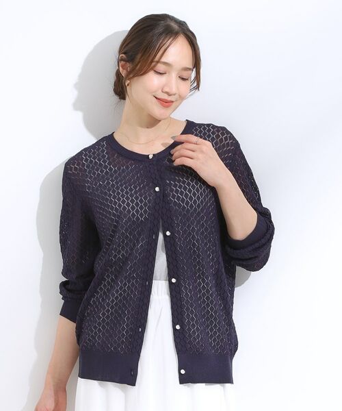 SHOO・LA・RUE / シューラルー カーディガン・ボレロ | 【S-LL】透かし編みが大人上品 マルチボタンニットカーディガン | 詳細9