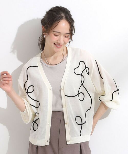 SHOO・LA・RUE / シューラルー カーディガン・ボレロ | ニュアンスデザインがこなれ見え 刺繍デザイン シアーカーディガン | 詳細1