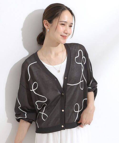 SHOO・LA・RUE / シューラルー カーディガン・ボレロ | ニュアンスデザインがこなれ見え 刺繍デザイン シアーカーディガン | 詳細5