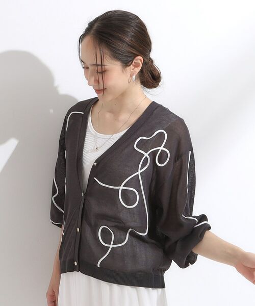 SHOO・LA・RUE / シューラルー カーディガン・ボレロ | ニュアンスデザインがこなれ見え 刺繍デザイン シアーカーディガン | 詳細6