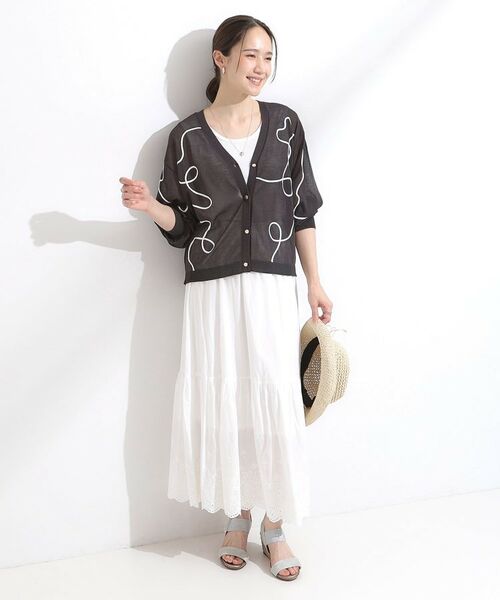 SHOO・LA・RUE / シューラルー カーディガン・ボレロ | ニュアンスデザインがこなれ見え 刺繍デザイン シアーカーディガン | 詳細7