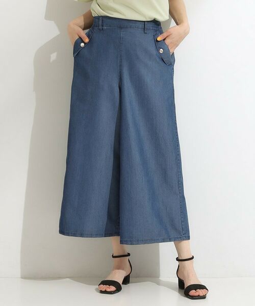 SHOO・LA・RUE / シューラルー デニムパンツ | 【洗える/S-LL/ひんやり】金ボタンがアクセント 大人のデニムガウチョパンツ | 詳細1