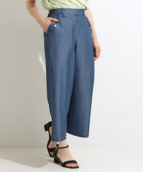 SHOO・LA・RUE / シューラルー デニムパンツ | 【洗える/S-LL/ひんやり】金ボタンがアクセント 大人のデニムガウチョパンツ | 詳細2