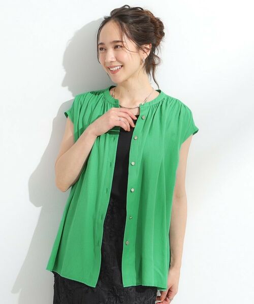 SHOO・LA・RUE / シューラルー シャツ・ブラウス | 【S-LL/洗濯後しわになりにくい】上品にきれい見え スラブギャザーブラウス | 詳細13