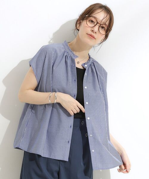 SHOO・LA・RUE / シューラルー シャツ・ブラウス | 【洗える/S-LL】プチフリル襟が女性らしい フレンチスリーブシャツ | 詳細1