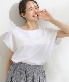 SHOO・LA・RUE / シューラルー カットソー | 【洗える/S-LL/体型カバー】レース使いが華やか フレンチスリーブコットンTシャツ