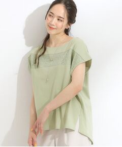 SHOO・LA・RUE / シューラルー カットソー | 【洗える/S-LL/体型カバー】レース使いが華やか フレンチスリーブコットンTシャツ