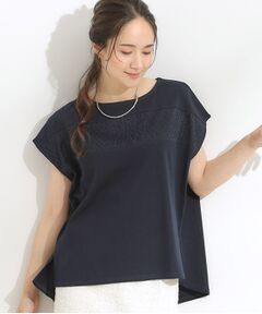 SHOO・LA・RUE / シューラルー カットソー | 【洗える/S-LL/体型カバー】レース使いが華やか フレンチスリーブコットンTシャツ