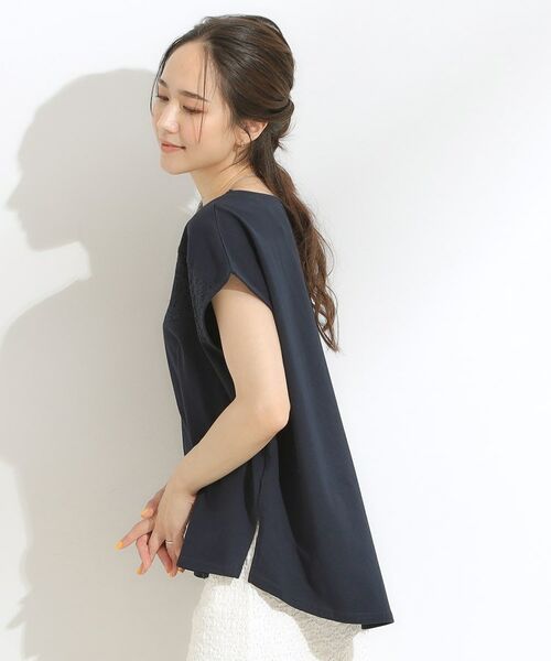 SHOO・LA・RUE / シューラルー カットソー | 【洗える/S-LL/体型カバー】レース使いが華やか フレンチスリーブコットンTシャツ | 詳細2