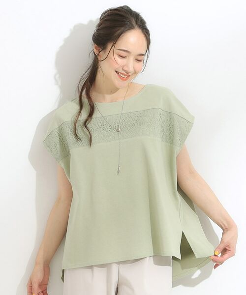 SHOO・LA・RUE / シューラルー カットソー | 【洗える/S-LL/体型カバー】レース使いが華やか フレンチスリーブコットンTシャツ | 詳細5