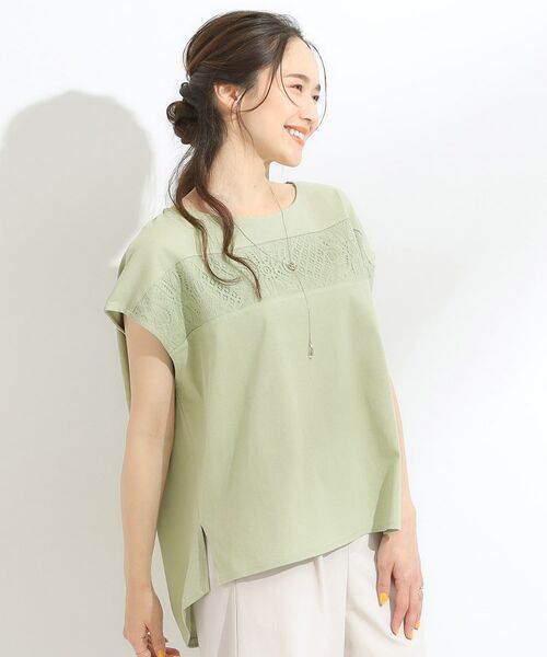 SHOO・LA・RUE / シューラルー カットソー | 【洗える/S-LL/体型カバー】レース使いが華やか フレンチスリーブコットンTシャツ | 詳細6