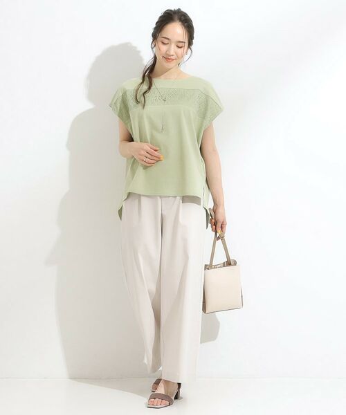 SHOO・LA・RUE / シューラルー カットソー | 【洗える/S-LL/体型カバー】レース使いが華やか フレンチスリーブコットンTシャツ | 詳細7