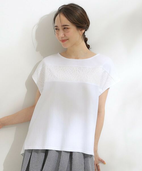 SHOO・LA・RUE / シューラルー カットソー | 【洗える/S-LL/体型カバー】レース使いが華やか フレンチスリーブコットンTシャツ | 詳細9