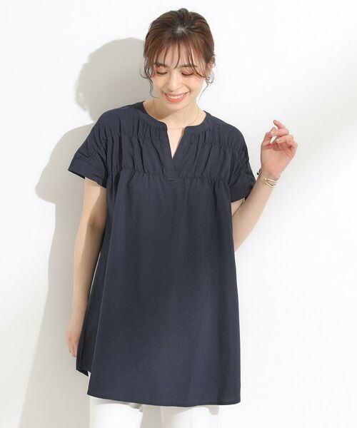 SHOO・LA・RUE / シューラルー チュニック | 【S-LL/ひんやり/体型カバー】サッカーストライプ Aラインチュニックブラウス | 詳細1