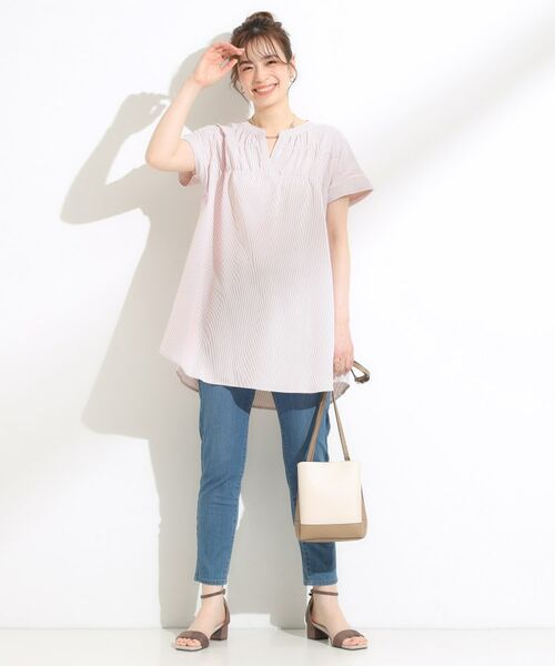 SHOO・LA・RUE / シューラルー チュニック | 【S-LL/ひんやり/体型カバー】サッカーストライプ Aラインチュニックブラウス | 詳細11