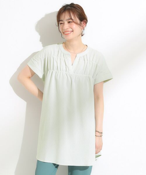 SHOO・LA・RUE / シューラルー チュニック | 【S-LL/ひんやり/体型カバー】サッカーストライプ Aラインチュニックブラウス | 詳細13