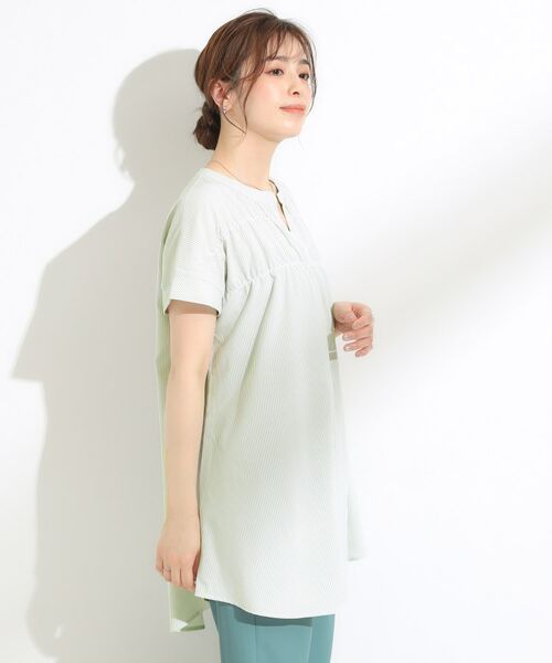 SHOO・LA・RUE / シューラルー チュニック | 【S-LL/ひんやり/体型カバー】サッカーストライプ Aラインチュニックブラウス | 詳細14