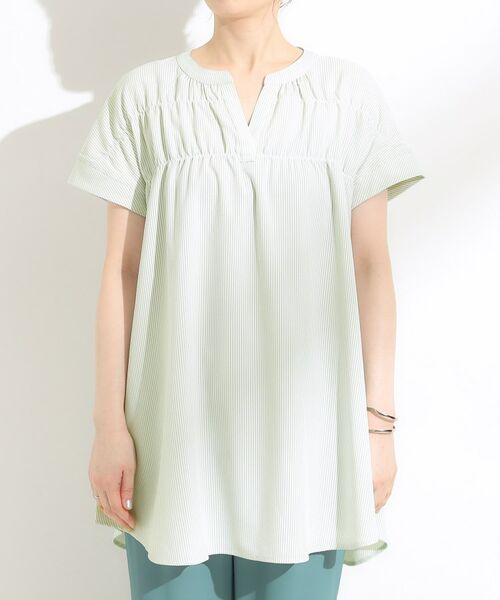 SHOO・LA・RUE / シューラルー チュニック | 【S-LL/ひんやり/体型カバー】サッカーストライプ Aラインチュニックブラウス | 詳細17